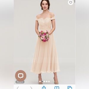 Peach Chiffon Dress A-line/Princess Off-the-Shoulder Sleeveless Tea-Length